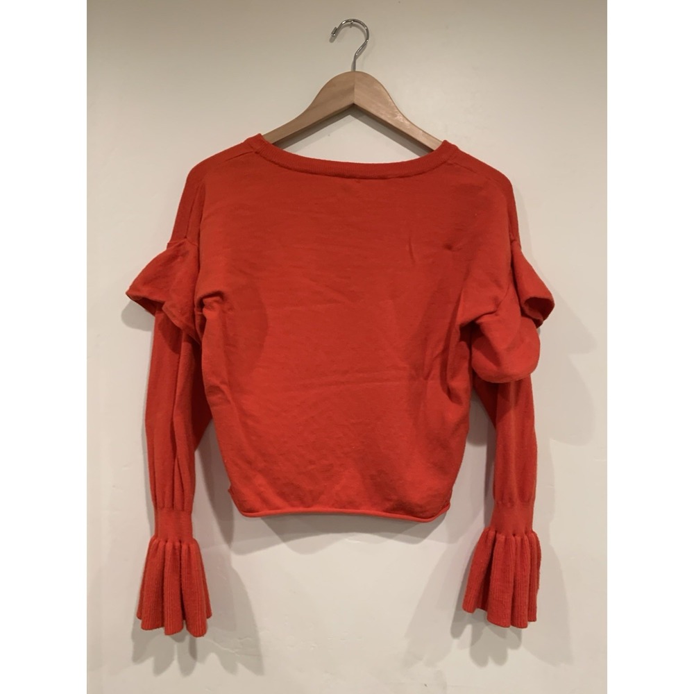 RENVY Red/Orange Ruffle Sleeve Knit Sweater Balletcore Coquette‎ Crop Top Small - Picture 2 of 9